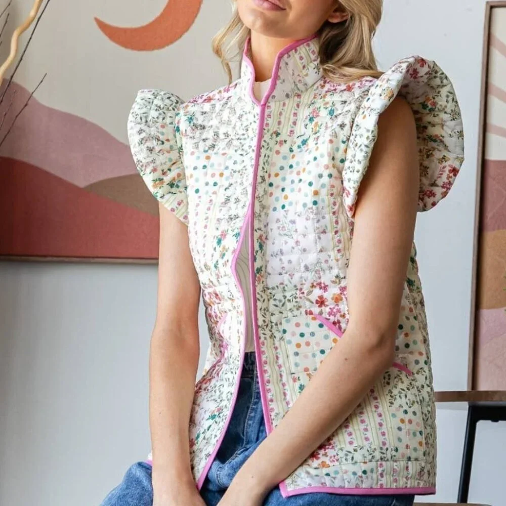 Ruffle Floral Quilted Vest - Picture 4 of 11